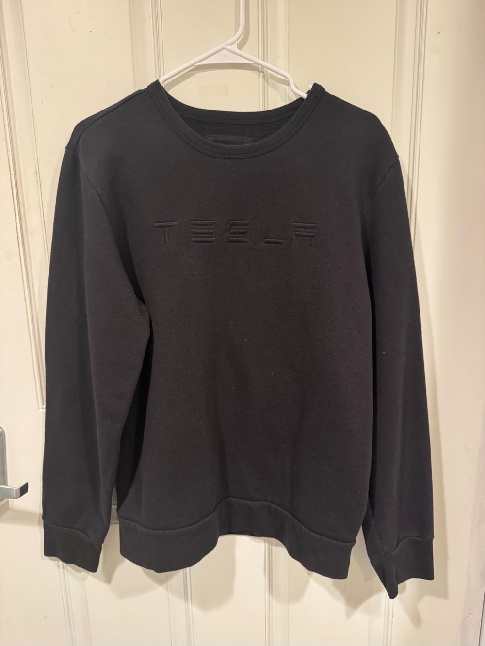 Tesla Men’s Black Crewneck Sweatshirt with Embossed Logo